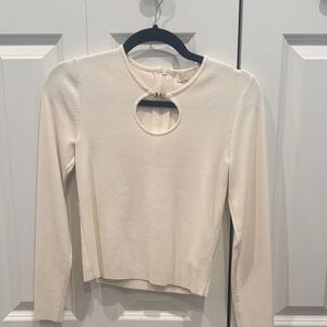 Michael Kors Cream Long Sleeve Top with Cut-Out